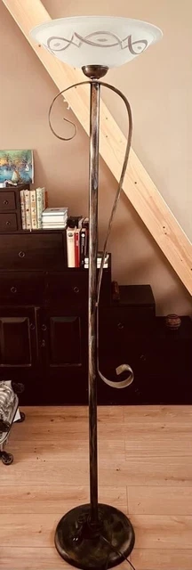 Lampada Da Terra Vintage Piantana Paralume Ferro Brunito, Mid-Century Floor Lamp