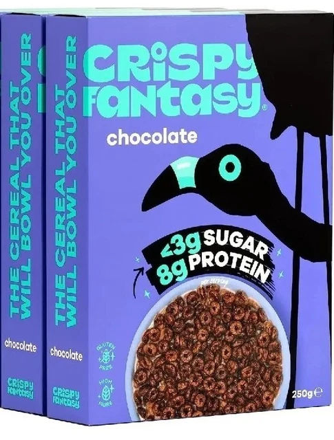 2*250g Cereali Proteici Crispy Fantasy, Cioccolato, Senza Glutine, Vegani, Basso Zucchero