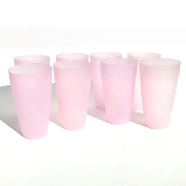 Set of 8 Vintage Frosted Pastel Pink Drinking Glasses Plastic Tumbler Cup Set