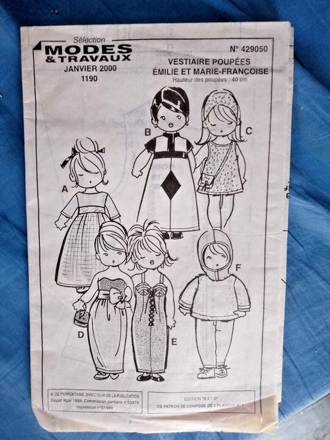 Patron De Couture Pour Vêtements De Poupée - Modes Et Travaux, Janvier 2015, Complet Non Découpé