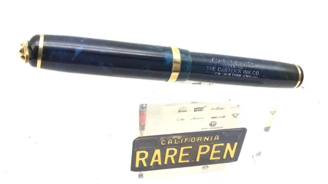 Vintage Carter's INX Fountain Pen Blue Marble Celluloid 14K Fine nib Restored