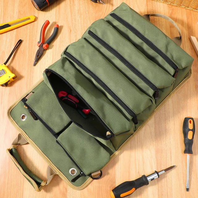 Green Heavy Duty Roll-Up Tool Bag Organizer - Waterproof Oxford Fabric Pouch with Multiple Pockets main image 0
