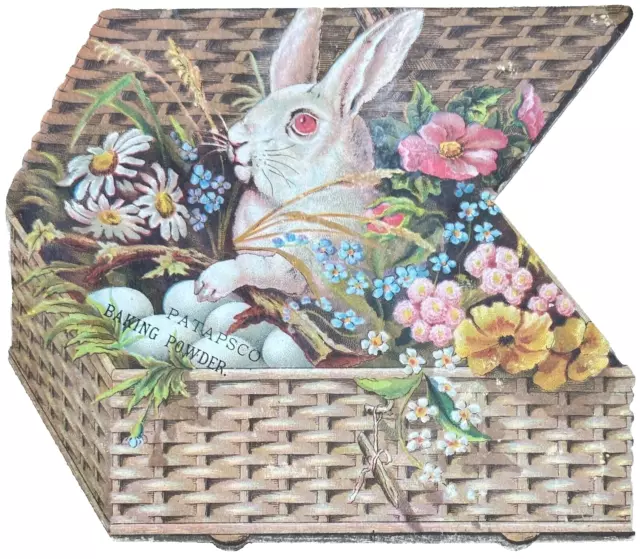 PATAPSCO BAKING POWDER Die Cut Easter Bunny in Basket Victorian Trade Card