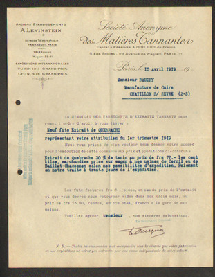 CHAPELLERIE KAHN & ANDRE LEVYS TRAITE ETS DELAMOUR COURTENAY 1929 PARIS II° 