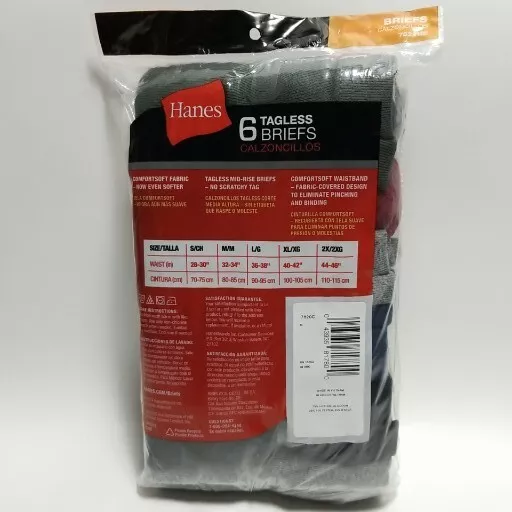 HANES MEN'S TAGLESS Mid Rise Briefs Comfortsoft Waistband Pack of 6 ...