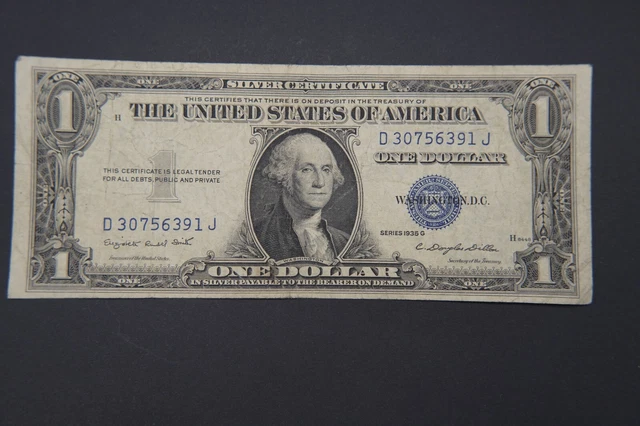 1935 G $1 Silver Certificate Dollar Bill Blue Seal (R1096)