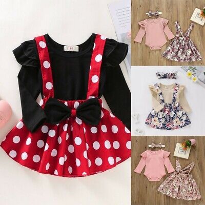 Toddler Baby Girl Ruffles Long Sleeve T-Shirt Tops+Suspender Skirts Outfit Set