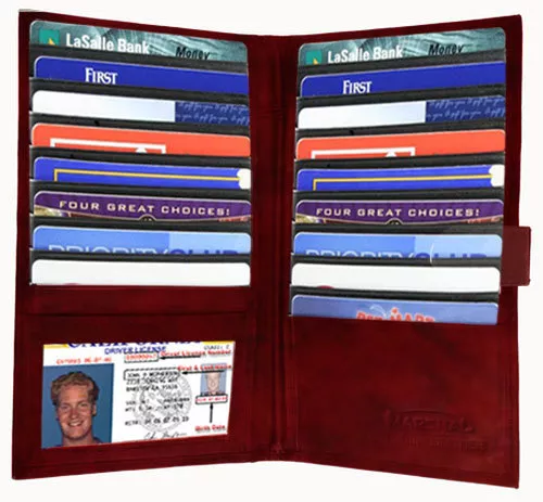 Burgundy Genuine Leather 19 Credit Card Holder Secretary Long Wallet Men Women