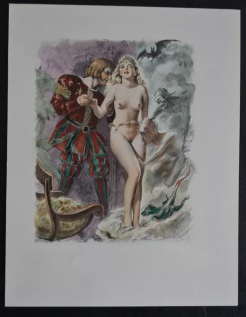 Lithographie Erotique Vers 1950 Femme Nue Erotisme Curiosa Diable Mephisto