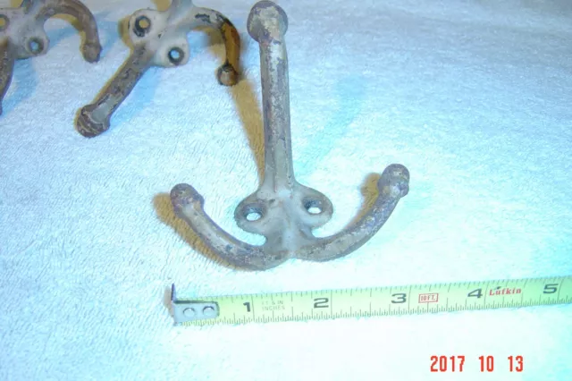 6  Arts/Crafts HALL TREE Coat Rack Triple Hooks HVY Cast Iron OLD PAINT Shabby