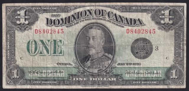 1923 Dominion of Canada $1 One Dollar Note Black Seal Nice Note No Problems