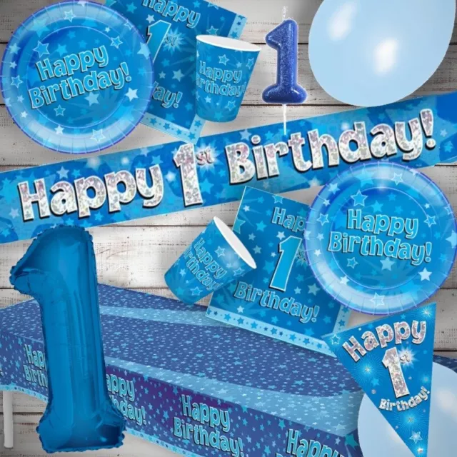 Blue 1st Birthday Decorations Banners Bunting Napkins Tableware Party Supplies