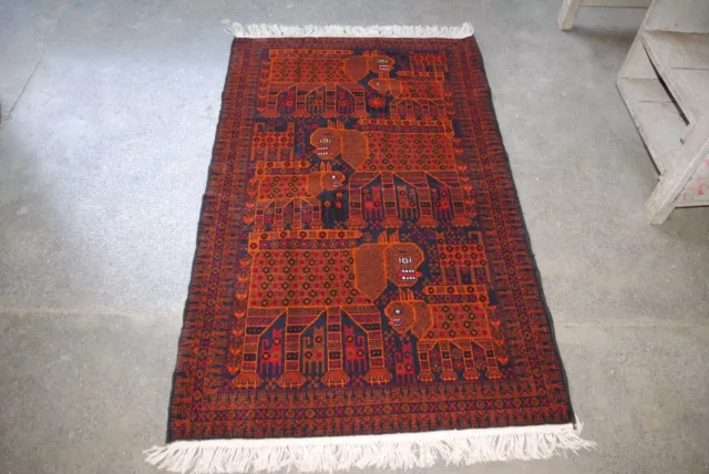 150 cm x 93 cm Afghan hand made baloch, thaimani, kazak, animals pictorial rugs,