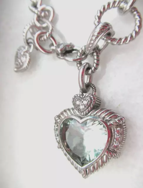 Judith Ripka SS  Green Amethyst DMQ Heart Pendant & Charm 18" Necklace JR Box*