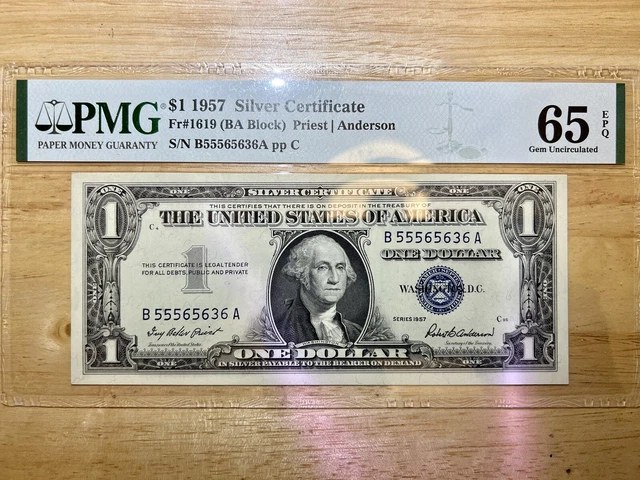 1957 $1 Dollar Bill Silver Certificate Pmg (1)