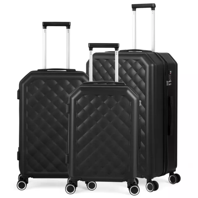 Black Luggage 3 Piece Set Suitcase Spinner Hardshell Lightweight TSA 20/24/28''