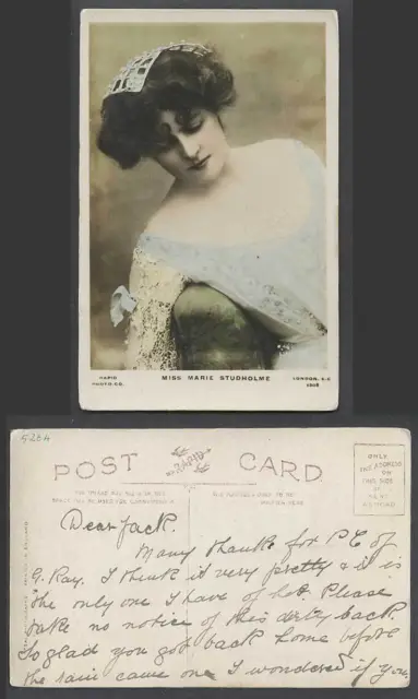 Actress Miss MARIE STUDHOLME Glamour Old Real Photo Postcard Hand-Painted Tinted