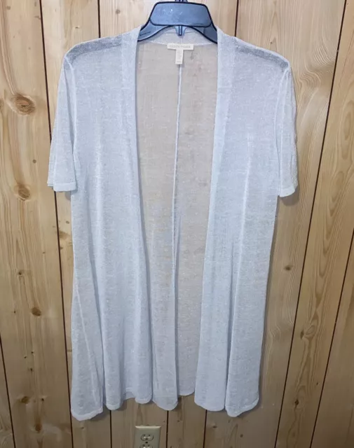 Eileen Fisher Open Front Beige Sheer Cardigan Size Medium Linen Blend S/S