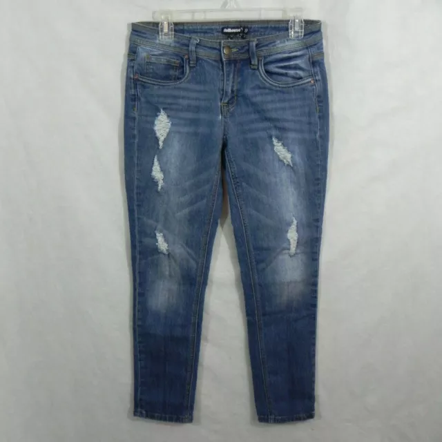 DOLLHOUSE sz 9 CHARLEY Stretch Denim JEANS Mid-rise Slim Leg Destress Destroyed