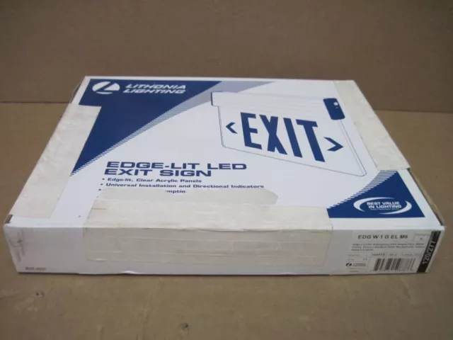 Lithonia EDG W 1 G EL M6 LED Exit Sign Green Letters Clear Back, Single Face