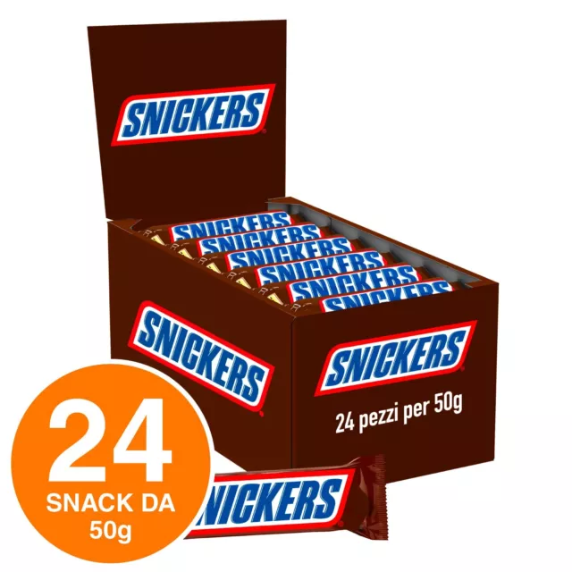 Snickers Snack Cioccolato al Latte Ripieno con Arachidi e Caramella Mou 24x 50g