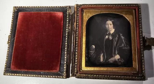 Daguerreotype of a Well Dressed Woman With Gloves And A Nice Cameo On Her Neck