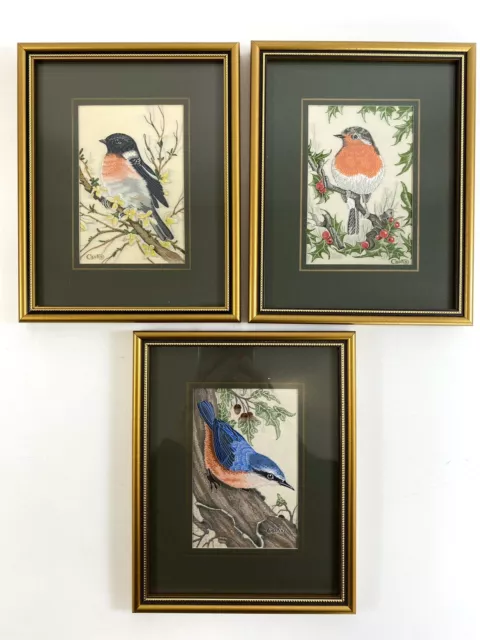 Cashs gewebte Seidenvögel Bilder verpackt 3er Set - Robin, Stonechat & Nuthatch