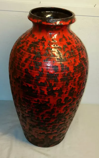 Bodenvase tall floor vase mid century Pottery FatLava Rot/Schwarz Mod390-50 60er