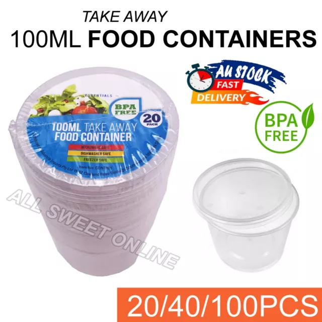 100ml Take Away Reusable Food Sauce Container With Lids Plastic Round Clear AU