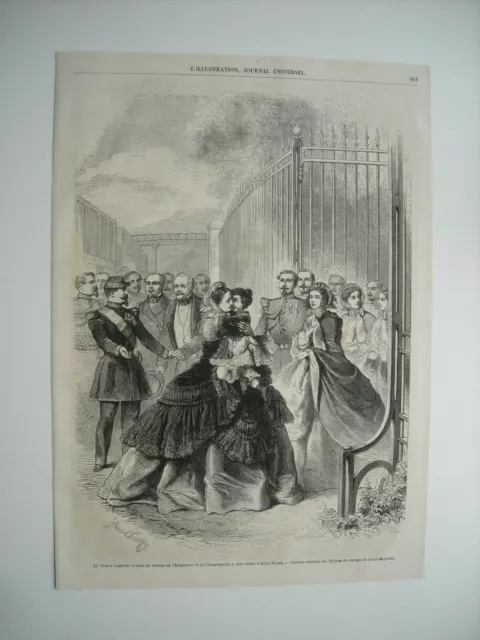 Gravure 1860. Le Prince Imperial Venant Au Devant De L’empereur Et De L’imperatr