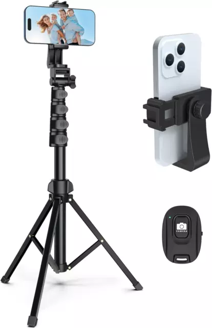 64” Tripod for Cell Phone & Camera, Phone Tripod with Remote and Phone Holder, P