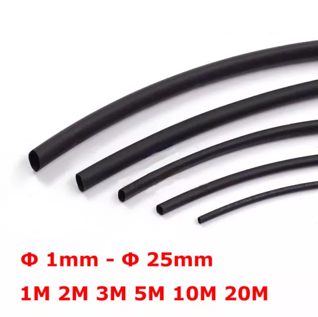 2:1 Black Heat Shrink Tubing 1mm-25mm Insulation Cable Heatshrink Sleeving