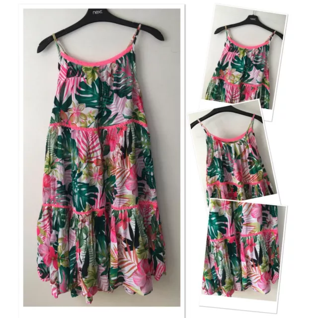 Next girls summer brights floral floaty Sleeveless holiday Dress 12 Years