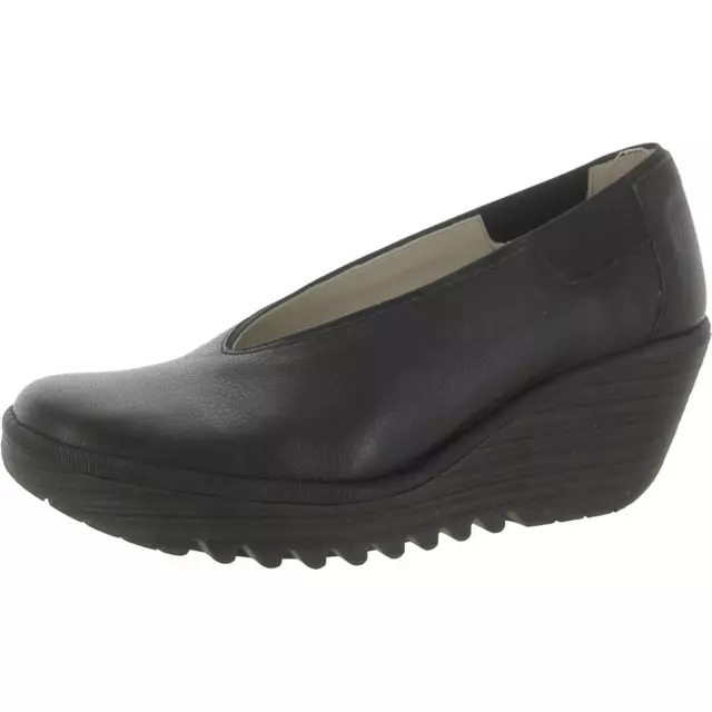 FLY London Womens Yoza Black Leather Wedge Heels Shoes 40 Medium(B,M) BHFO 9793