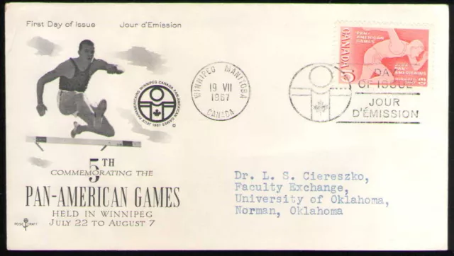 Canada. 472. 5c. Runner, Pan-American Games. FDC 1967