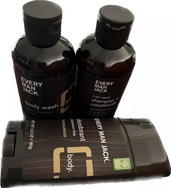Every Man Jack Body Kit Sandalwood Deodorant Body Wash Shampoo+ Conditioner