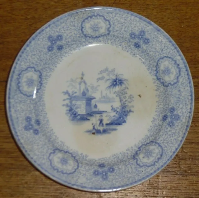 Antique Small J. Wedgwood Blue Transfer Plate - Singanese - 6 1/8"