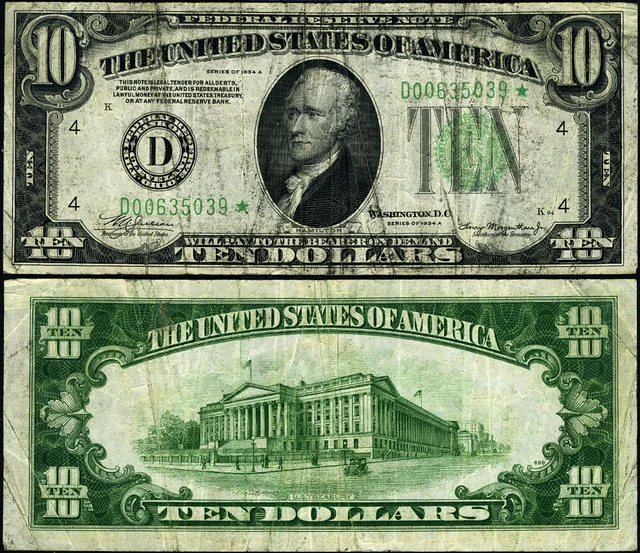 FR. 2006 D* $10 1934-A Federal Reserve Note Non-Mule Cleveland D-* Block VF Star