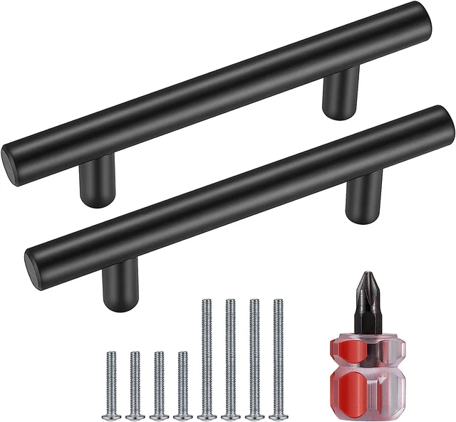 Yibaijia 4 Pcs Black Kitchen Cupboard Handles, Cabinet Door Pulls Handles, T Bar