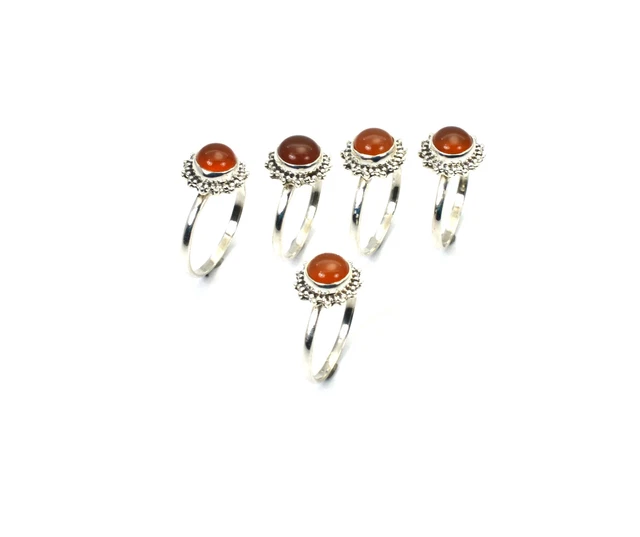 Wholesale 5Pc 925 Solid Sterling Silver Red Carnelian Ring Lot R346