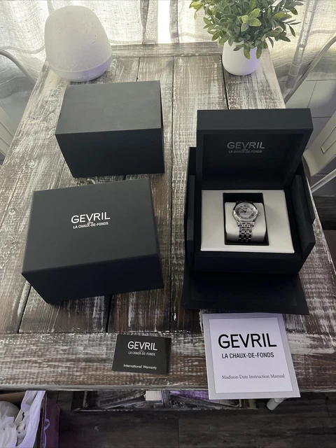Gevril Mens 2572 Madison Swiss Automatic Selitta Exhibition Caseback Steel Watch Gevril Mens 2572 Madison Swiss Automatic Selitta Exhibition Caseback Steel Watch