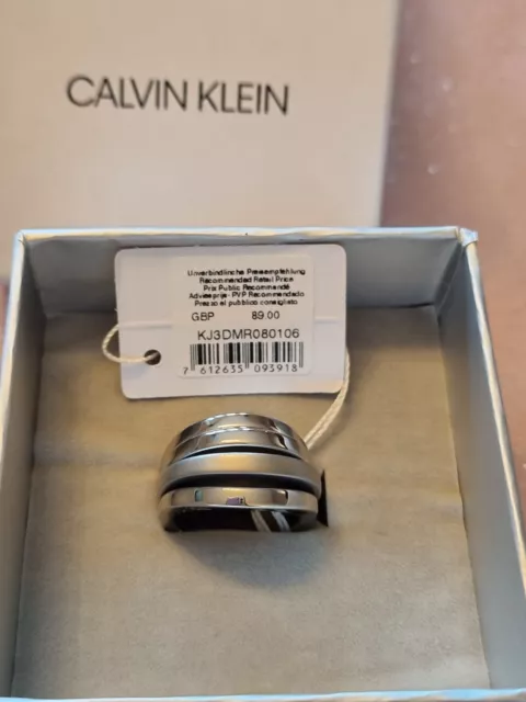 💕Pretty BNWT Calvin Klein Silver Tone Breath ring. Size K. rrp £89.