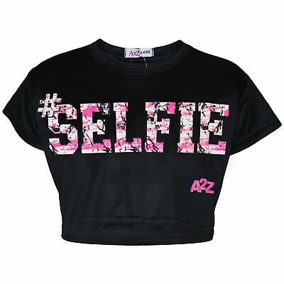 Kids Girls Crop Top #Selfie Black Trendy Floss Fashion Stylish Belly Shirt Tees