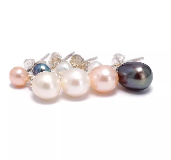 Pearl Earrings Stud Drop Teardrop Cultured Freshwater Pearls Sterling Silver