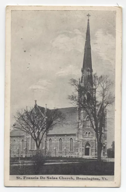 VT ~ St. Francis De Sales Church BENNINGTON Vermont c1911 Postcard ~ Local Publ.