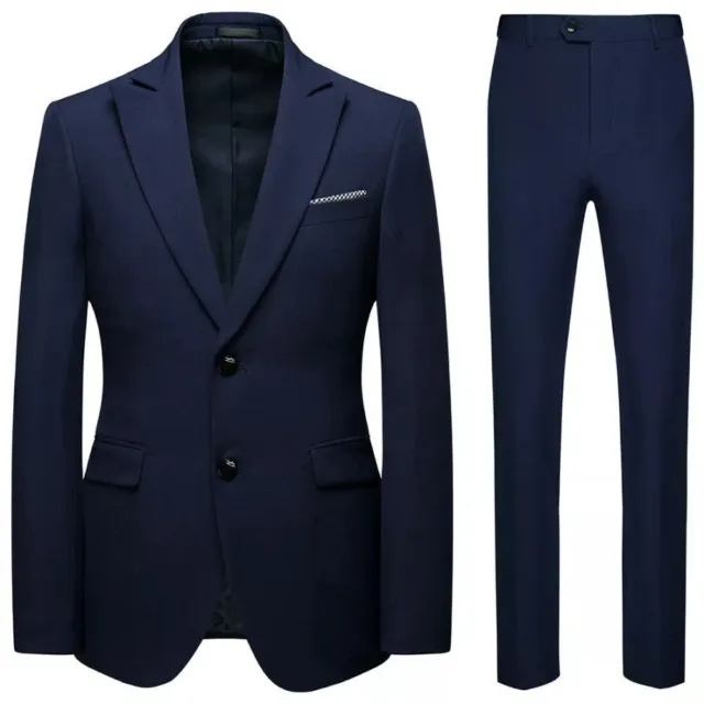 Elegante abito vestito completo smoking uomo blu giacca pantalone SLIM 1133