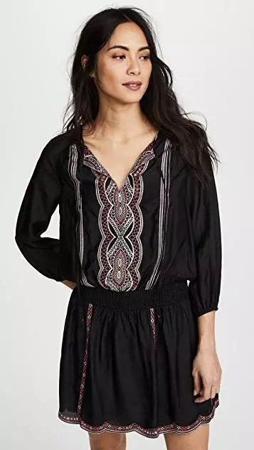 ELLA MOSS Women Embroidered Blouson Mini Dresses in Black Travel Size M