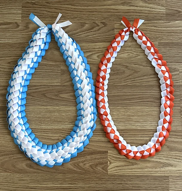 Blue Orange White Blush Pink 2 Graduation Ribbon Lei ~ Ready to Ship ~