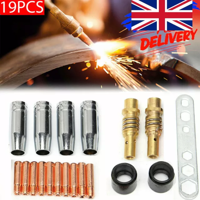 19Pcs MB-15AK MIG/MAG M6 Welding Torch Welder Contact Tips Holder Gas Nozzle UK