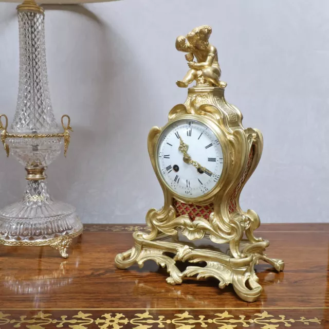 Antique Mantel Clock French Louis XV Style Brass and Gilt Restored